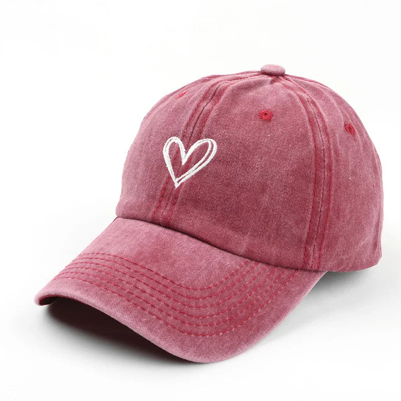 ROBBY Peach Heart Denim Baseball Cap